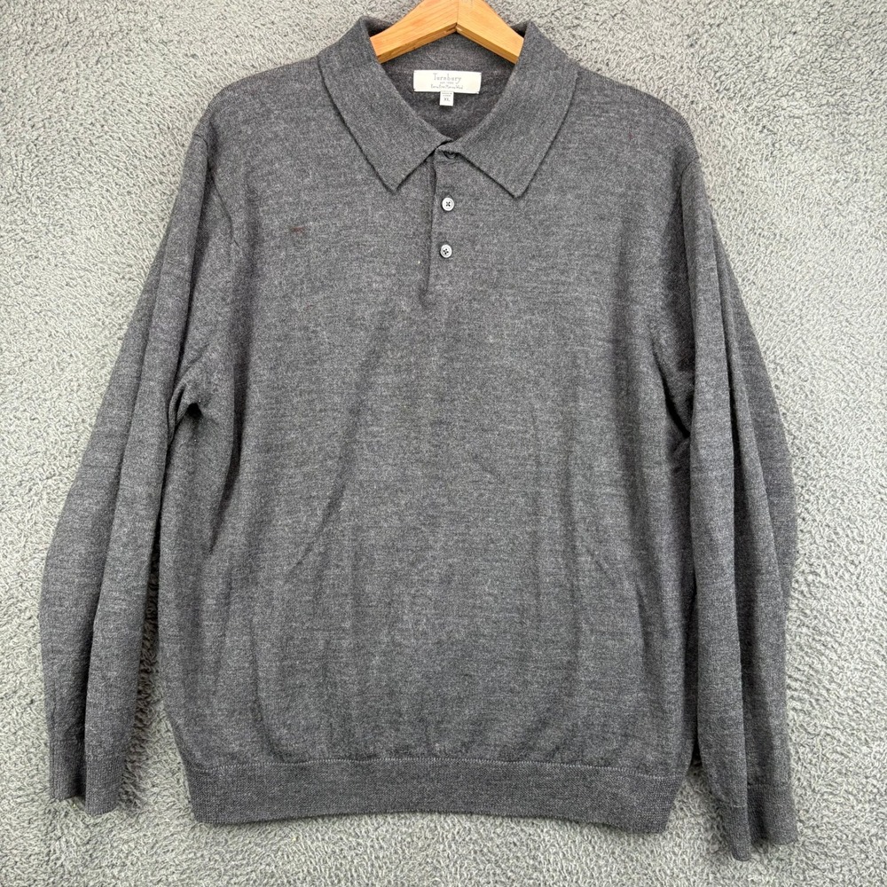 Turnbury Mens Extra Fine Merino Wool Polo Sweater Gray Long Sleeve XL 9871